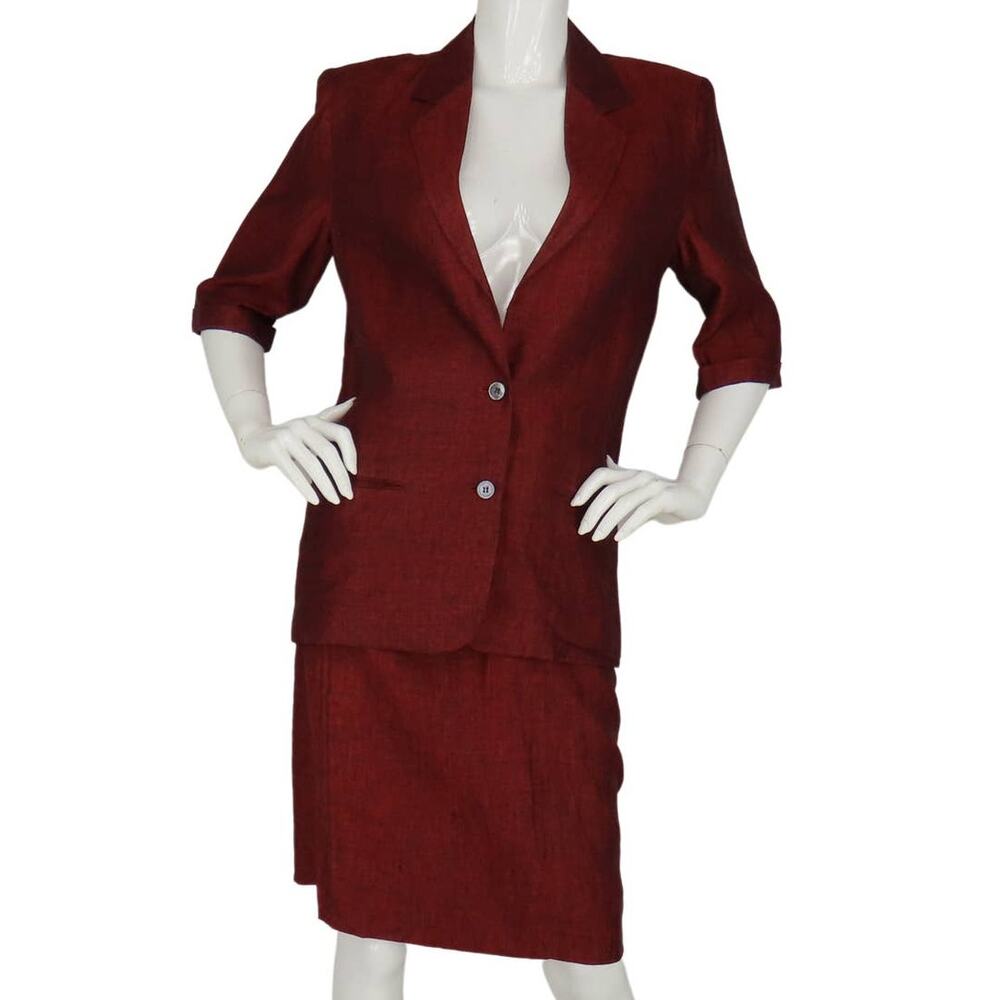 Vintage Perry Ellis Linen Business Work Office Career Blazer Jacket Skirt Suit